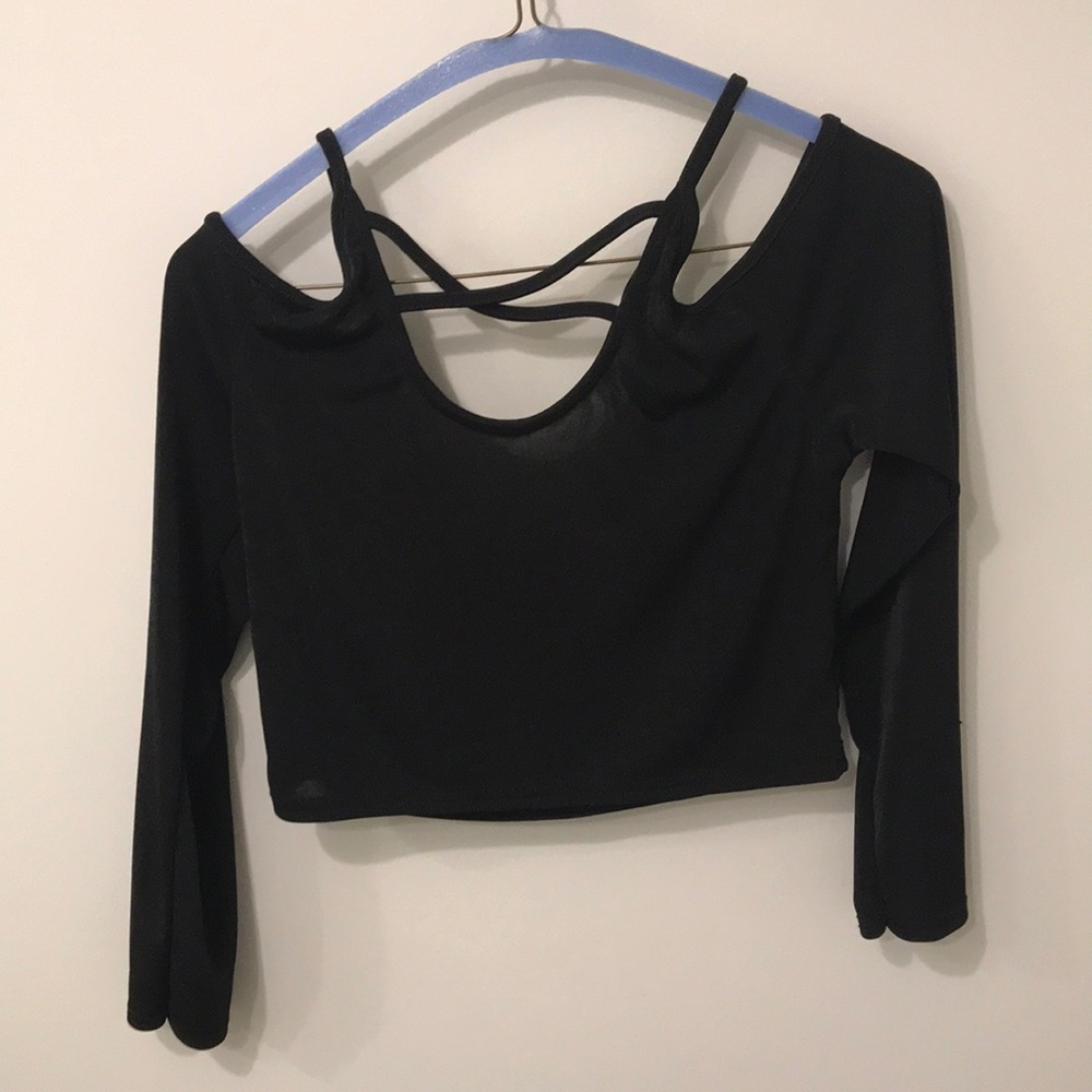 black open shoulder, crop top.